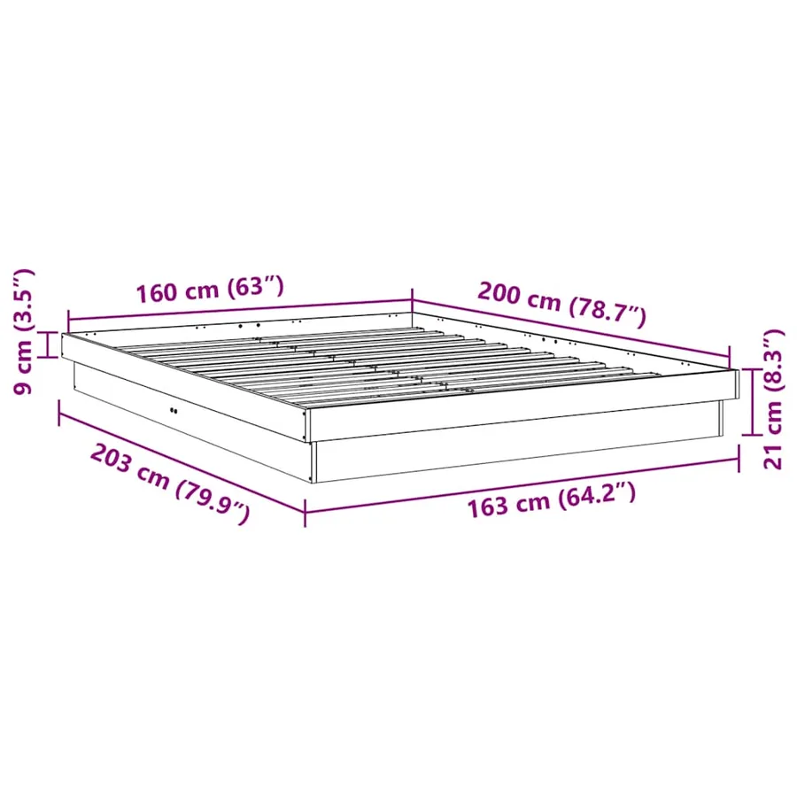 Cadre de lit sans matelas 160x200 cm bois massif de chêne - 11