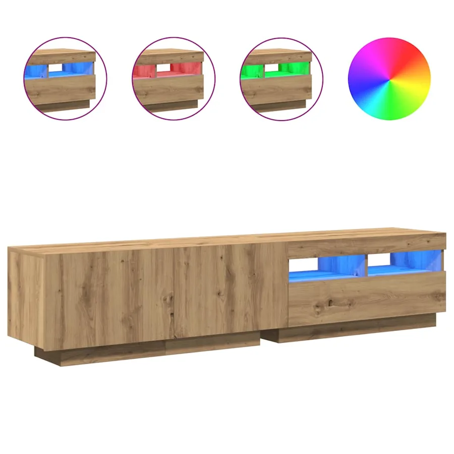Meuble TV avec lumières LED chêne artisanal bois d'ingénierie - 2