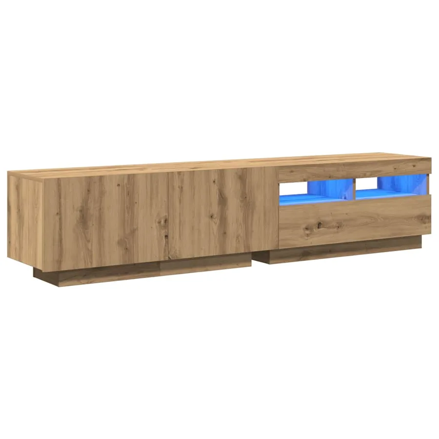Meuble TV avec lumières LED chêne artisanal bois d'ingénierie - 3