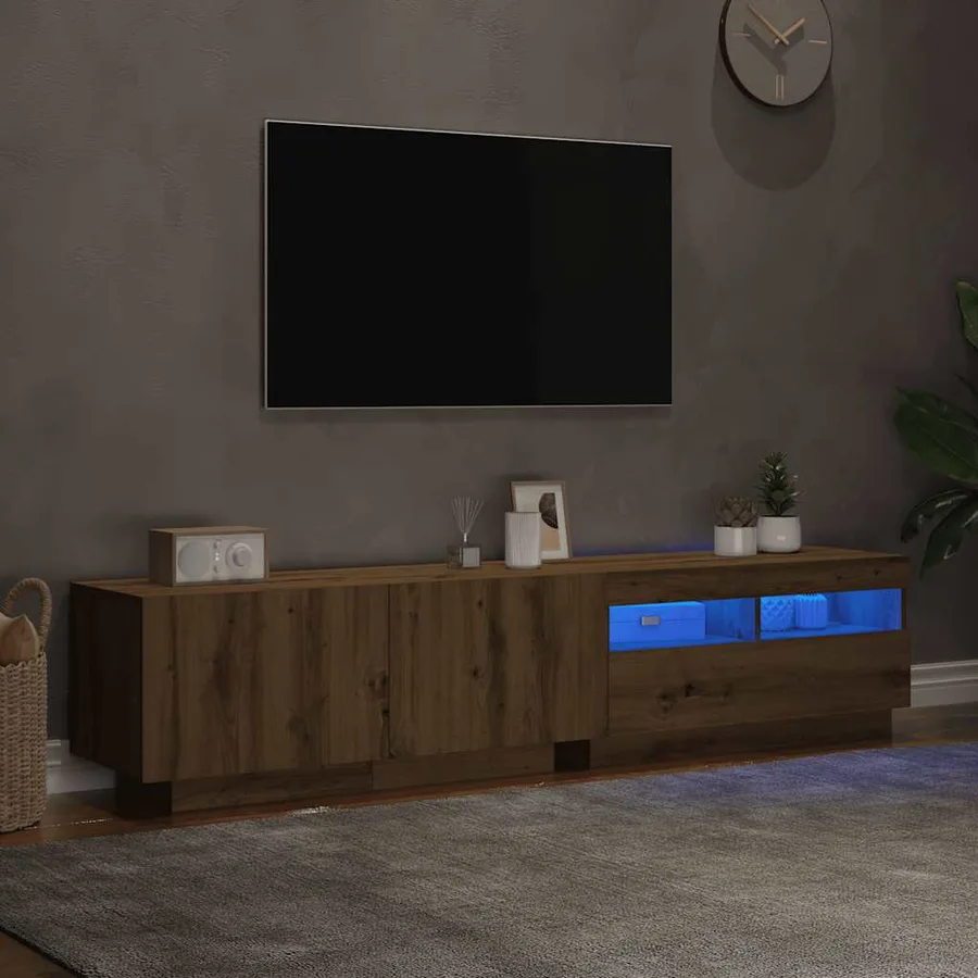 Meuble TV avec lumières LED chêne artisanal bois d'ingénierie - 5