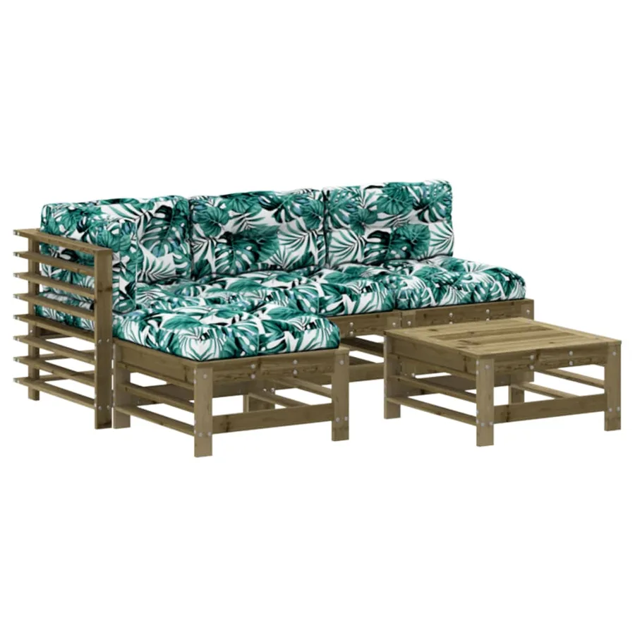 Salon de jardin 5 pcs avec coussins bois de pin imprégné - 2