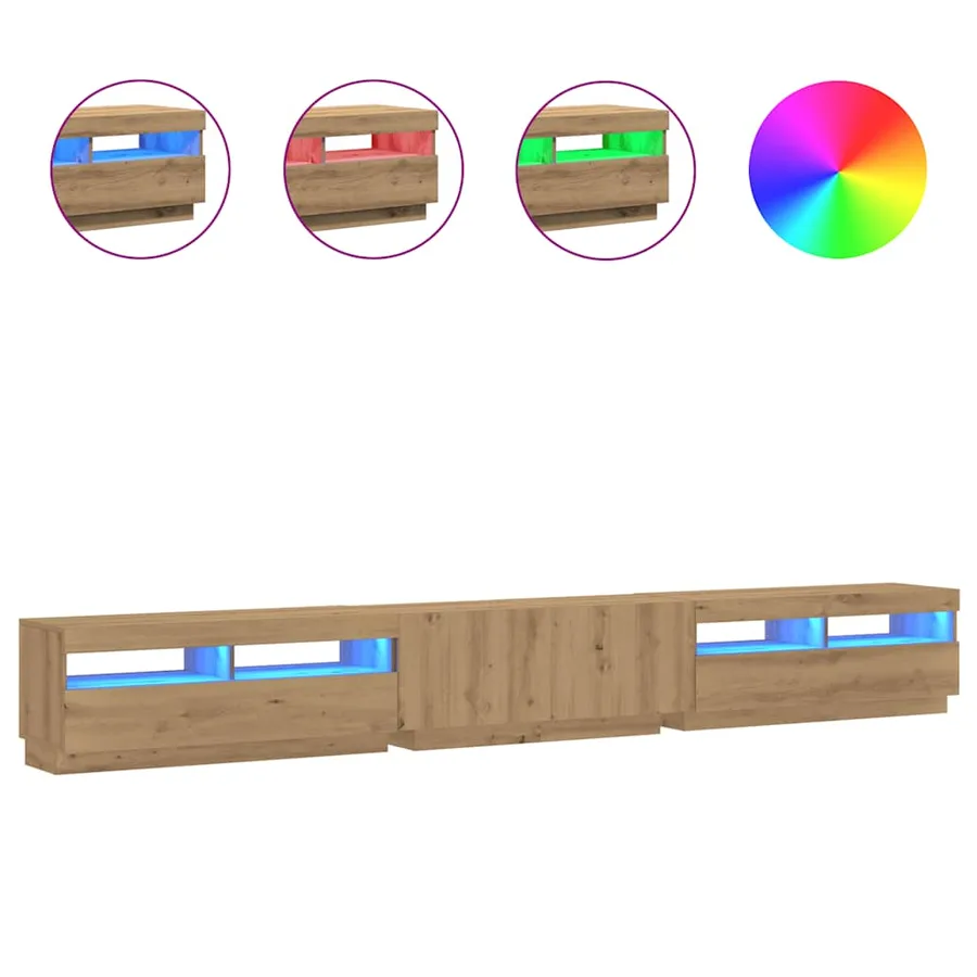 Meuble TV avec lumières LED chêne artisanal bois d'ingénierie - 2