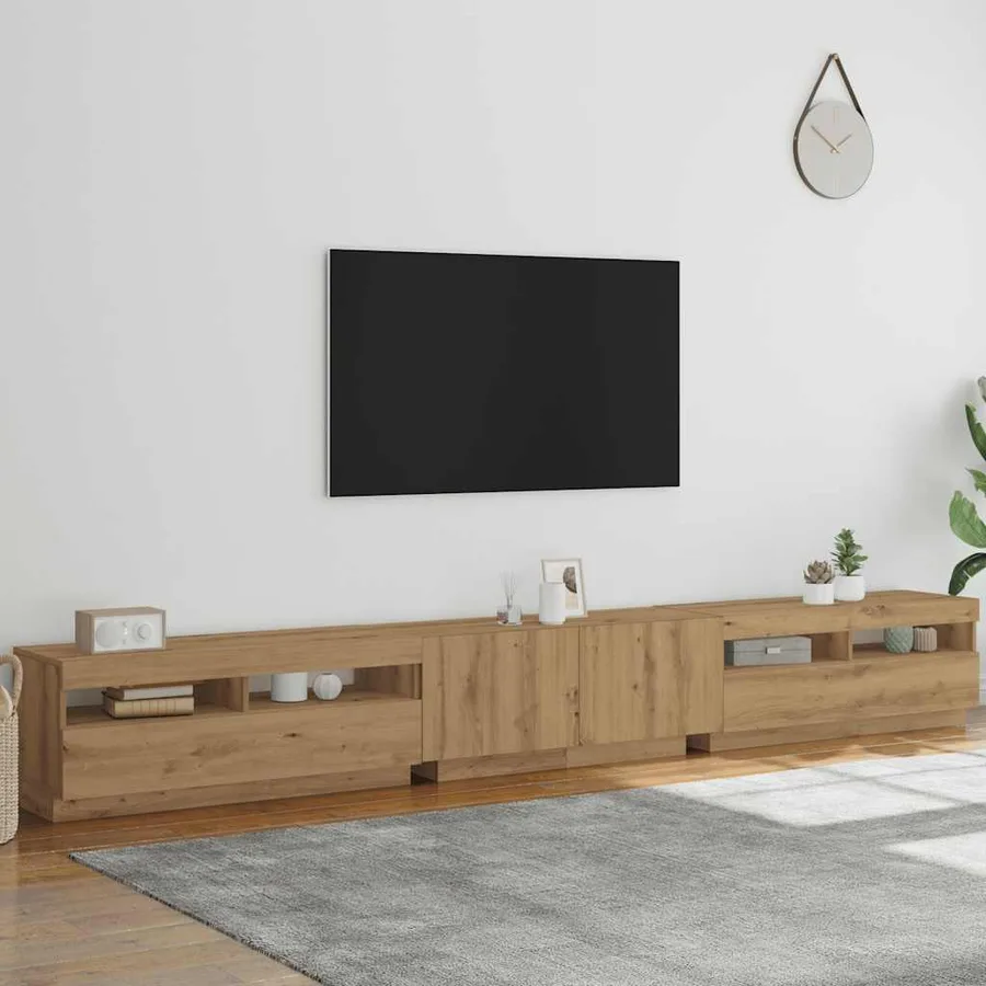 Meuble TV avec lumières LED chêne artisanal bois d'ingénierie - 4