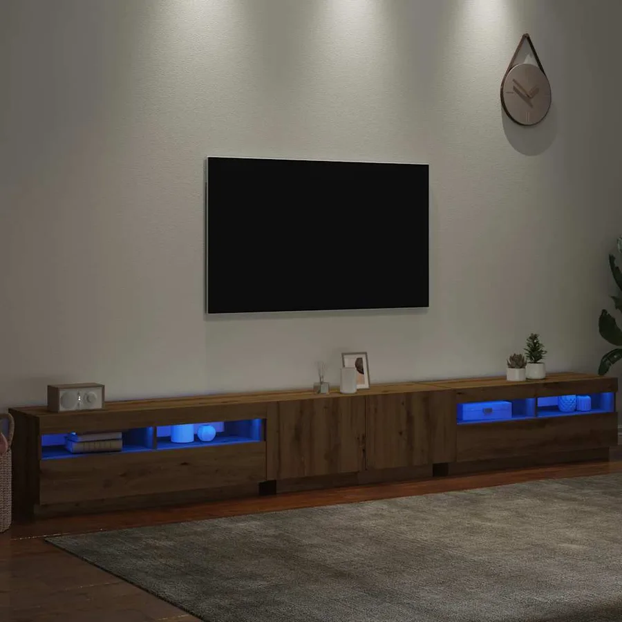 Meuble TV avec lumières LED chêne artisanal bois d'ingénierie - 5