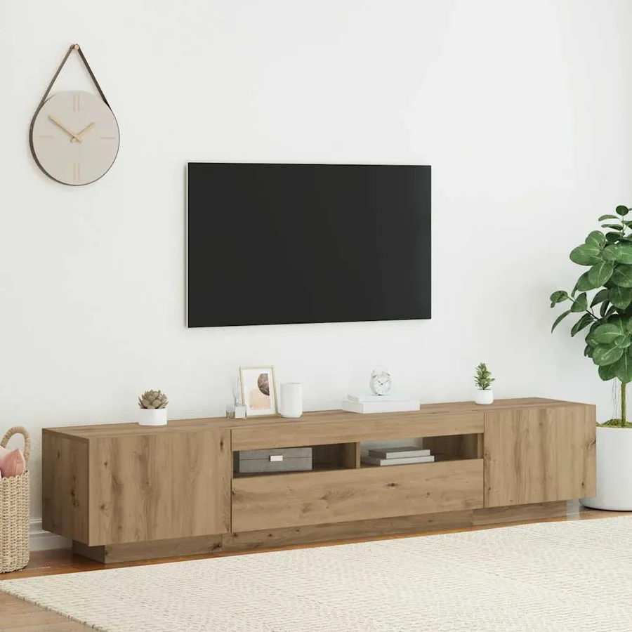 Meuble TV avec lumières LED chêne artisanal bois d'ingénierie