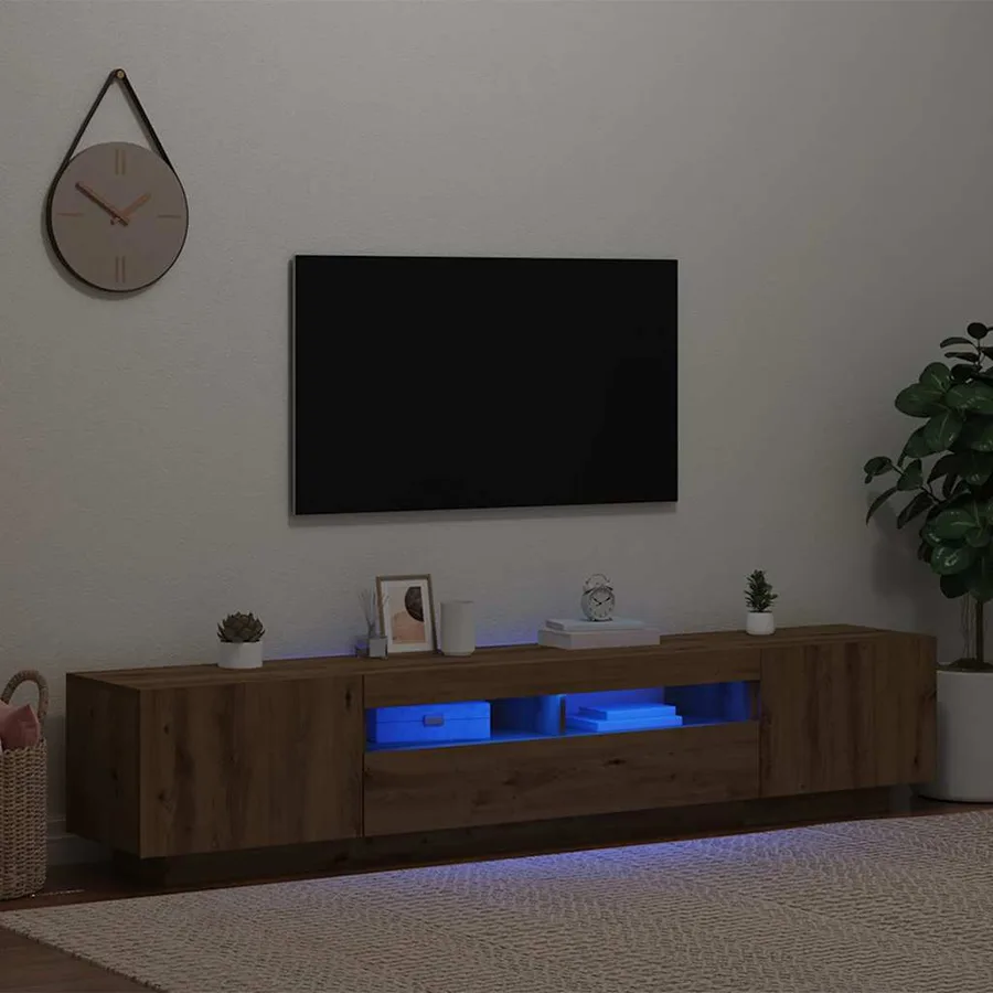 Meuble TV avec lumières LED chêne artisanal bois d'ingénierie - 3