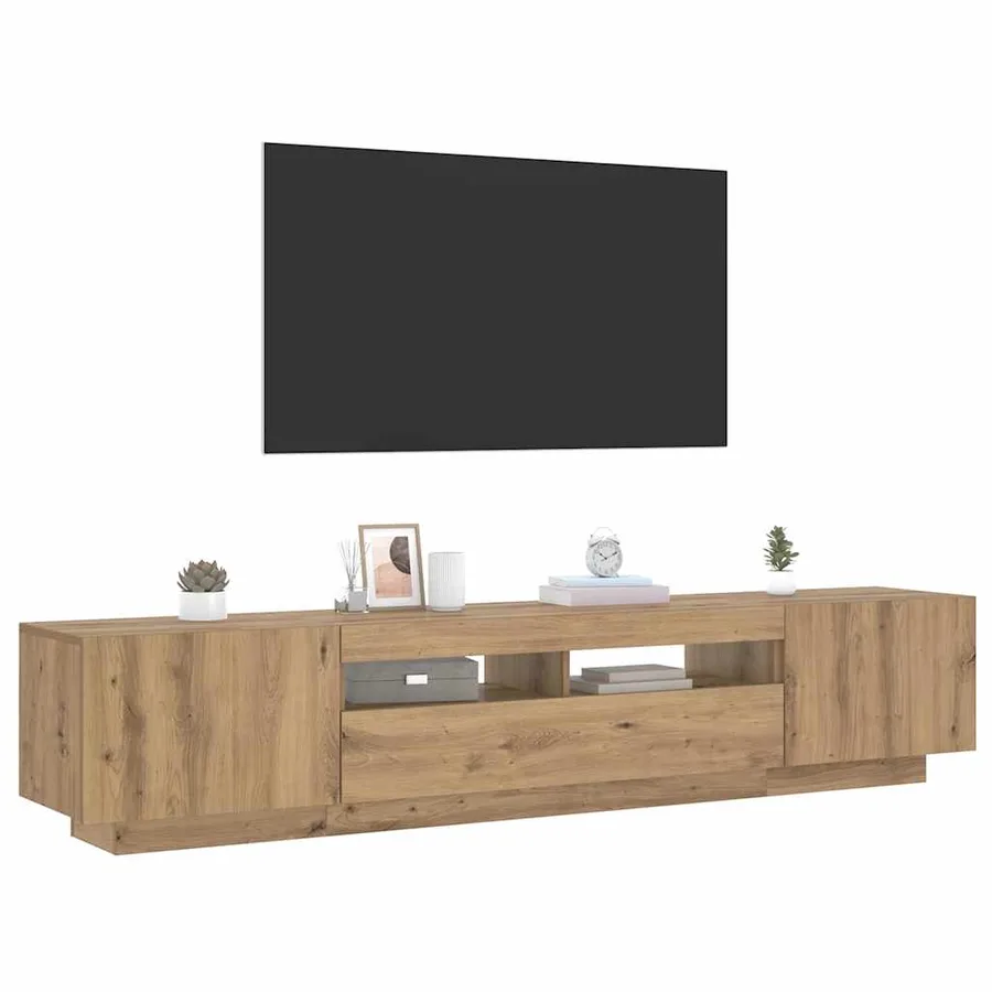 Meuble TV avec lumières LED chêne artisanal bois d'ingénierie - 5