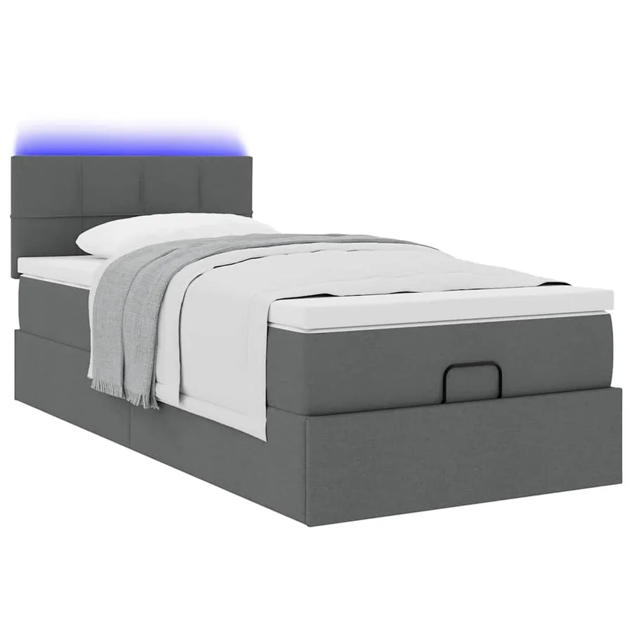Cadre de lit ottoman avec matelas gris foncé 100x200 cm tissu - 6