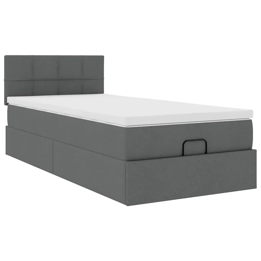 Cadre de lit ottoman avec matelas gris foncé 100x200 cm tissu - 7
