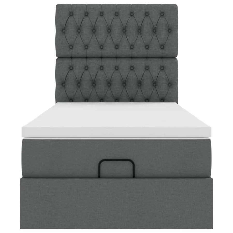 Cadre de lit ottoman avec matelas gris foncé 100x200 cm tissu - 7