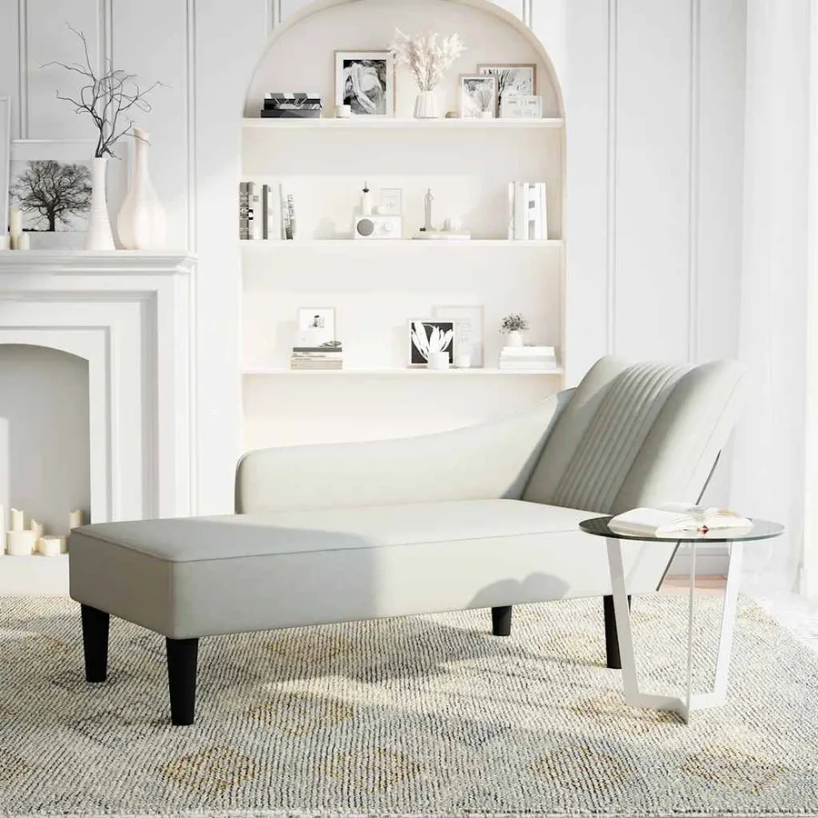 Fauteuil long avec accoudoir droit gris clair velours - 2