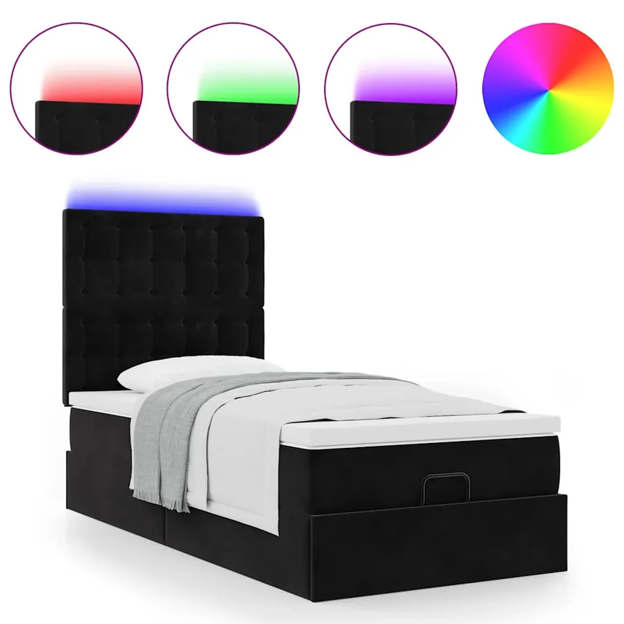 Cadre de lit ottoman avec matelas noir 100x200cm velours - 5