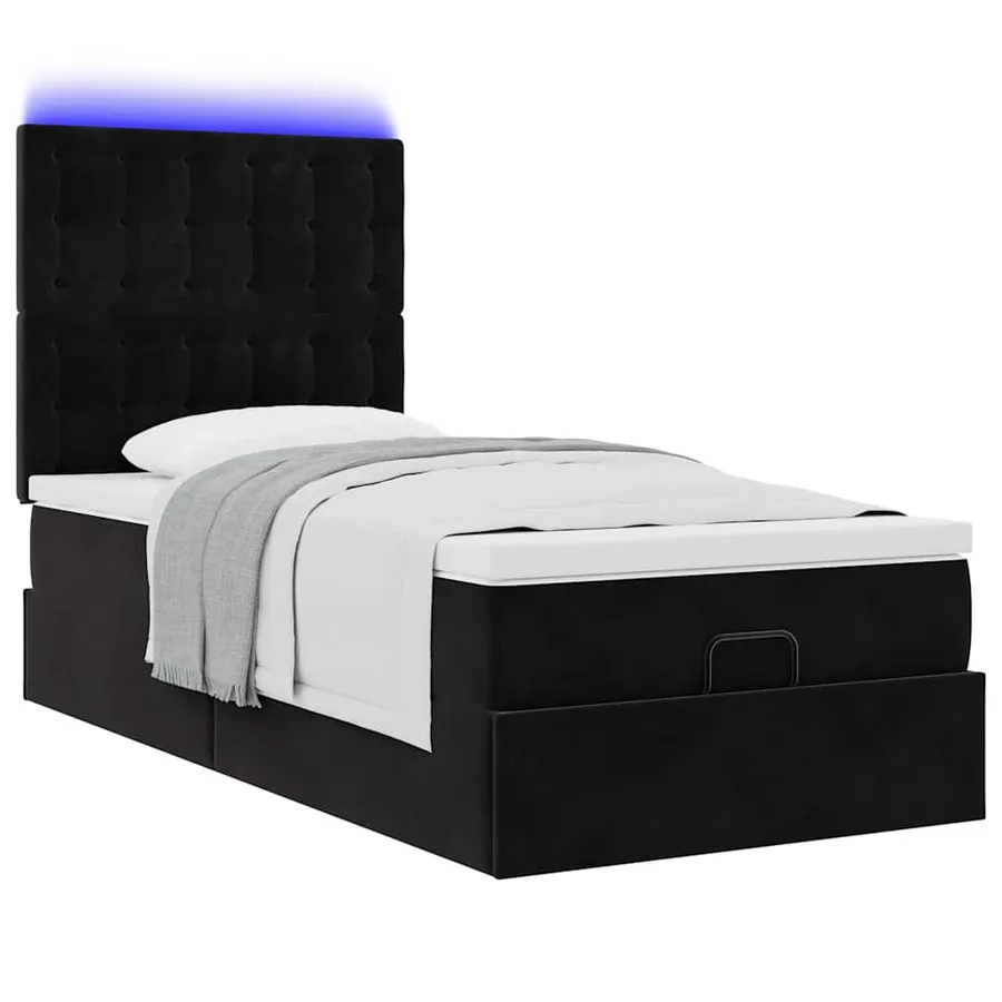 Cadre de lit ottoman avec matelas noir 100x200cm velours - 6