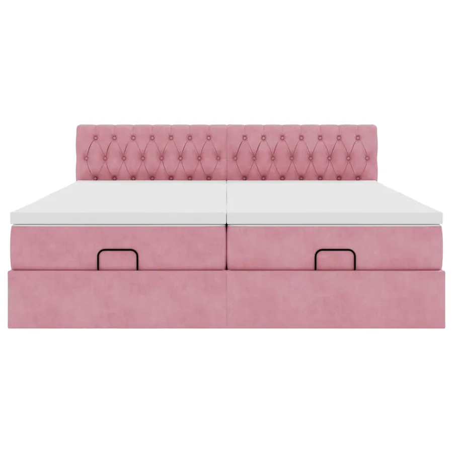Cadre de lit ottoman avec matelas rose 200x200 cm velours - 7