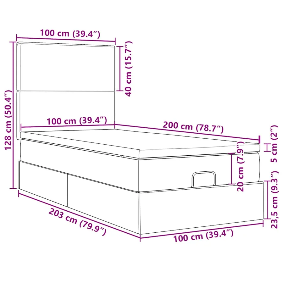 Cadre de lit ottoman avec matelas rose 100x200 cm velours - 14
