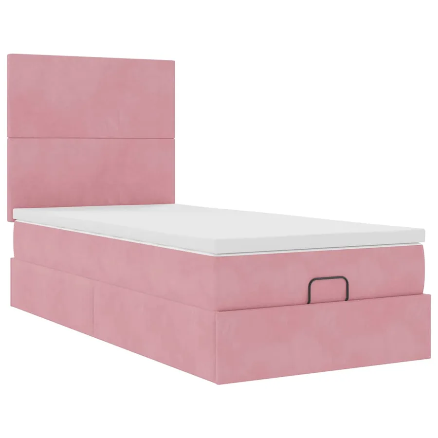 Cadre de lit ottoman avec matelas rose 100x200 cm velours - 4