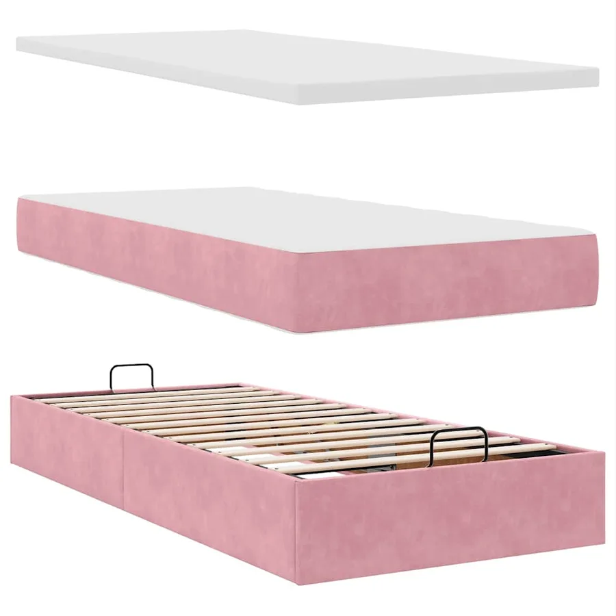 Cadre de lit ottoman avec matelas rose 100x200 cm velours - 9