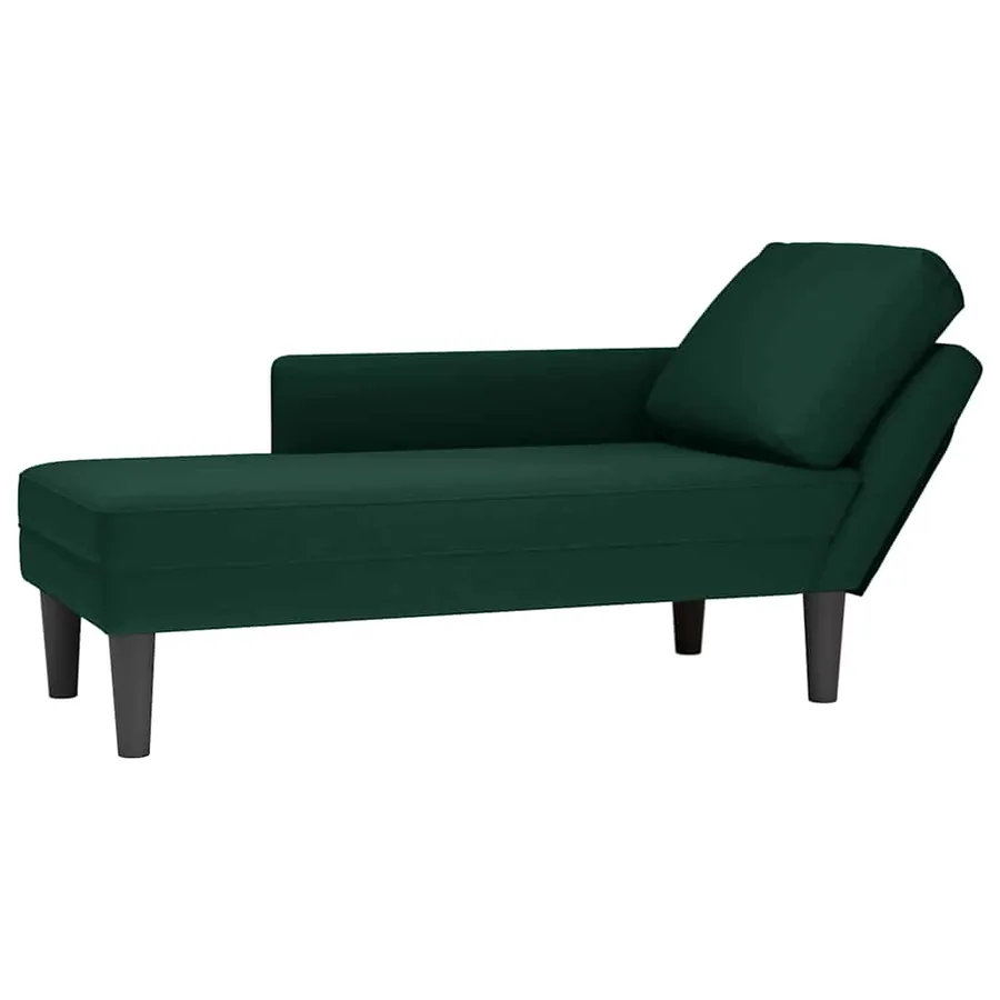 Fauteuil long et coussin et accoudoir droit vert foncé velours