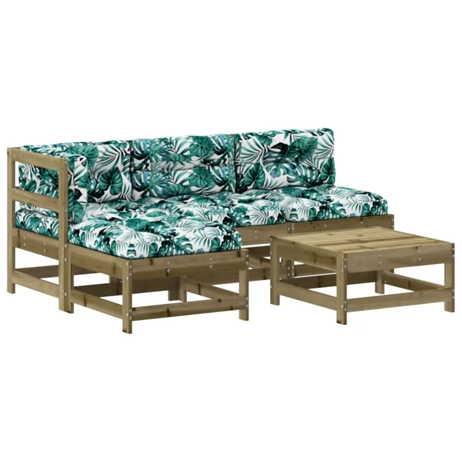 Salon de jardin 5 pcs avec coussins bois de pin imprégné - 2