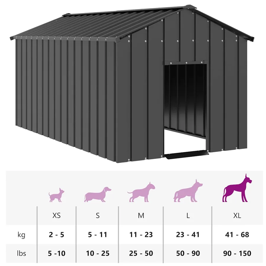 Niche pour chien avec toit noir 114x202x101 cm acier galvanisé - 8