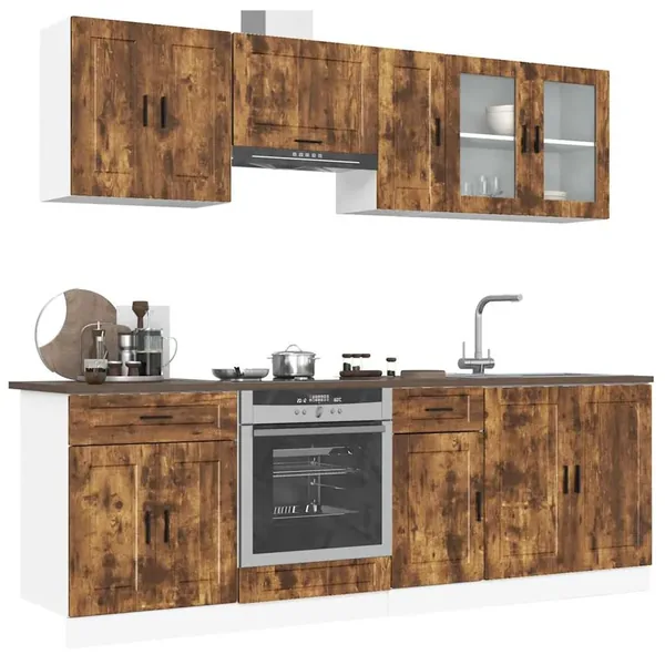 Ensemble de 8 meubles de cuisine en chêne fumé "Porto"