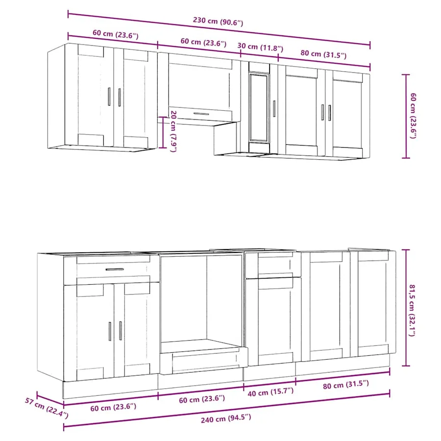 Ensemble de 8 meubles de cuisine en chêne fumé "Porto" - 9