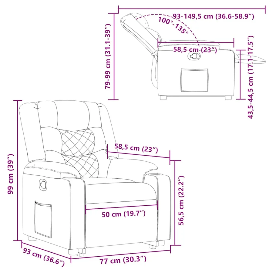 Fauteuil inclinable rouge bordeaux tissu - 16