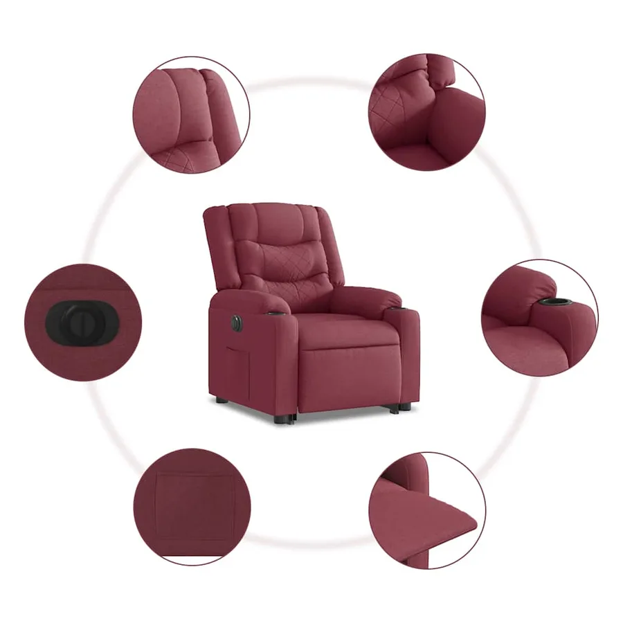 Fauteuil inclinable électrique rouge bordeaux tissu - 14