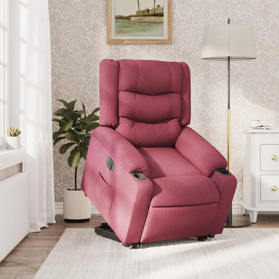 Fauteuil inclinable électrique rouge bordeaux tissu - 2