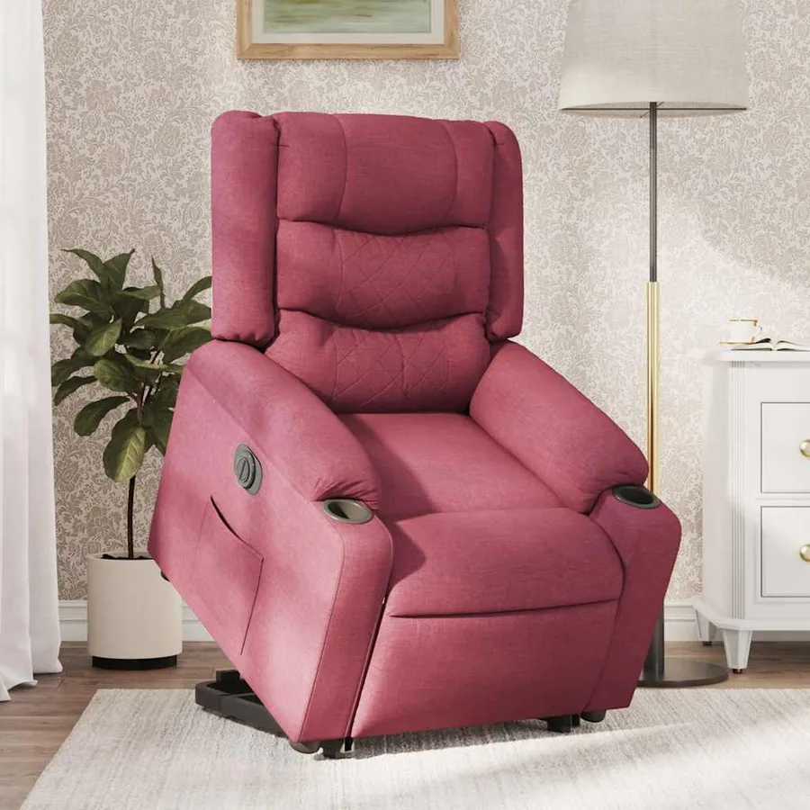Fauteuil inclinable électrique rouge bordeaux tissu - 3