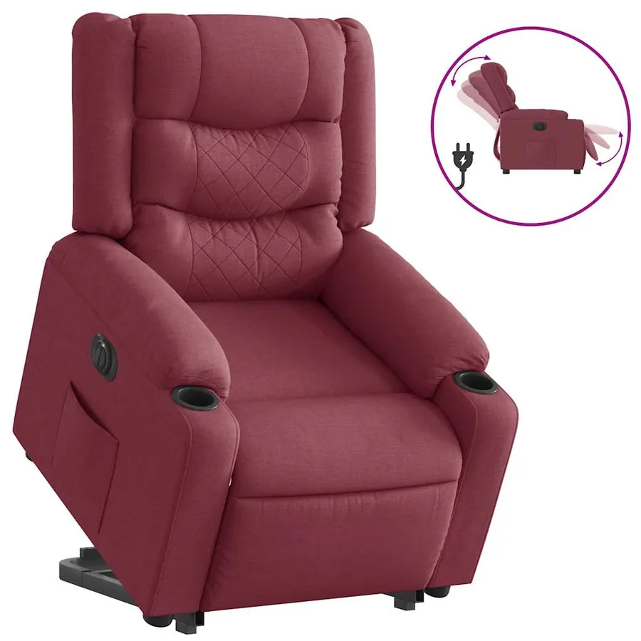 Fauteuil inclinable électrique rouge bordeaux tissu - 4