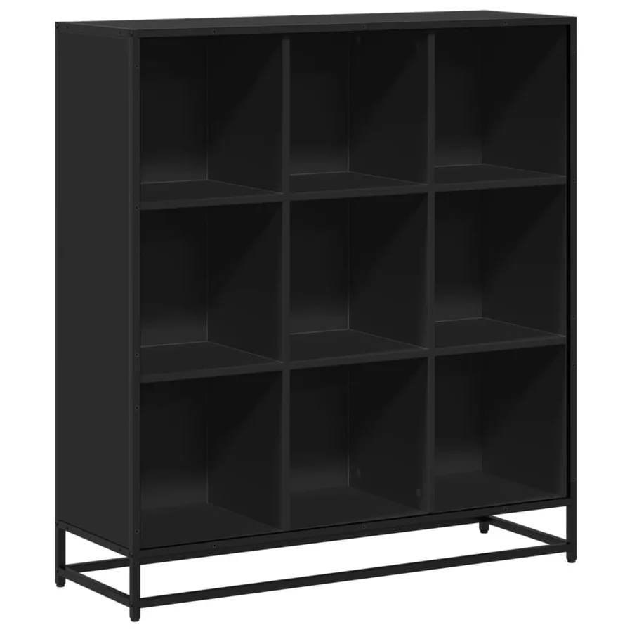 Bibliothèque noir 97,5x33x107,5 cm bois d'ingénierie et métal - 2