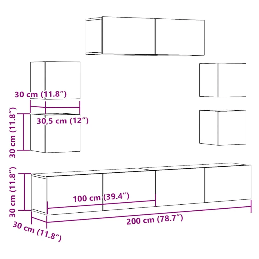 Ensemble de meuble TV mural 7 pcs chêne artisanal - 9
