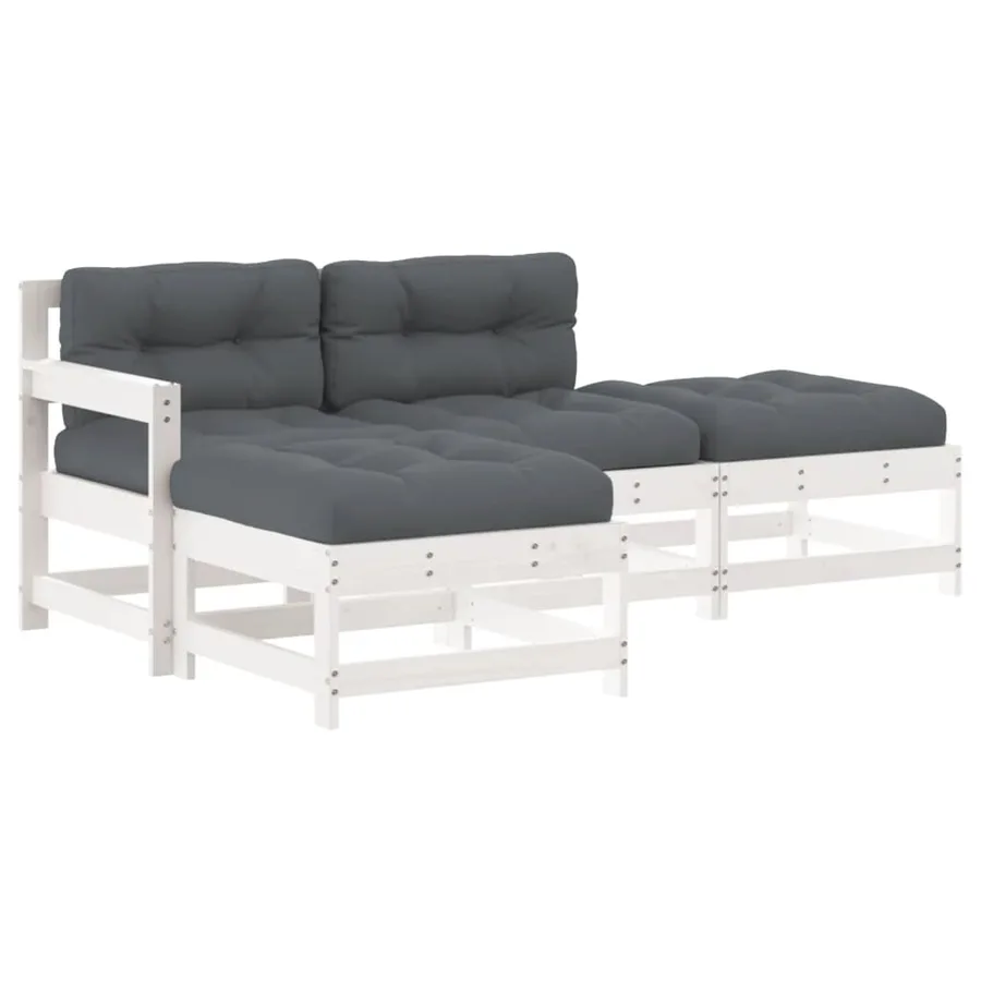 Salon de jardin 4 pcs avec coussins blanc bois massif - 2