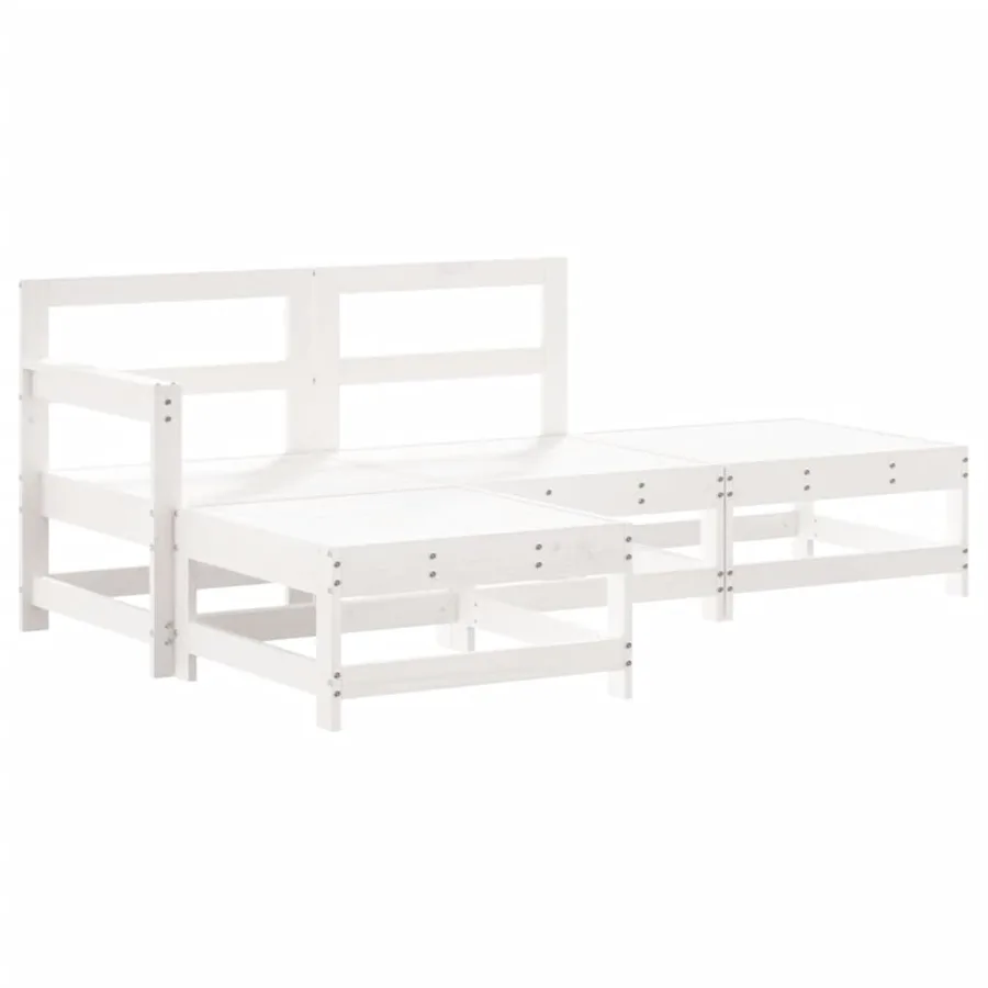 Salon de jardin 4 pcs avec coussins blanc bois massif - 3