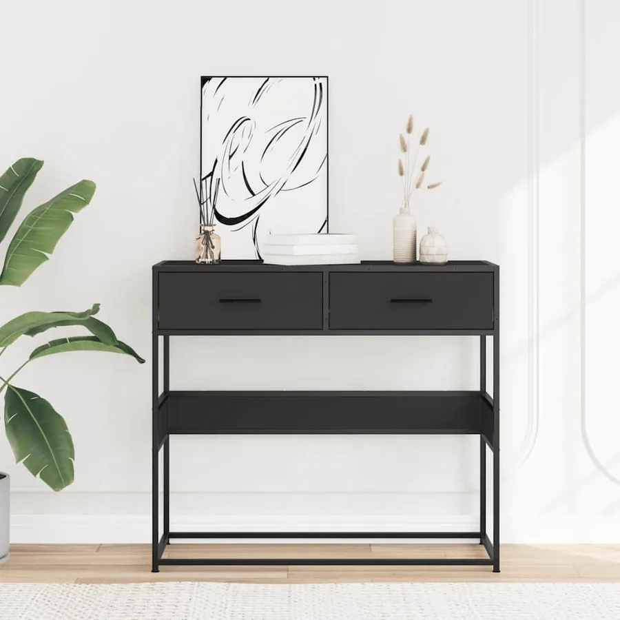 Table console noir 90x35x80 cm bois d'ingénierie - 3