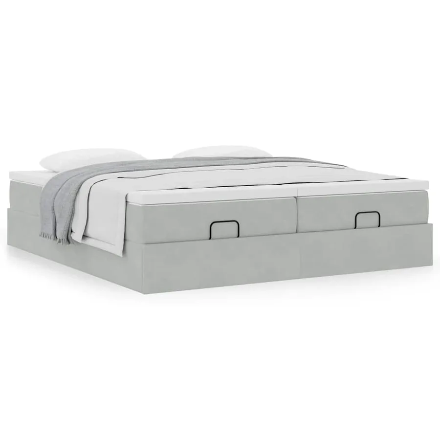 Cadre de lit ottoman avec matelas gris clair 200x200 cm velours - 4