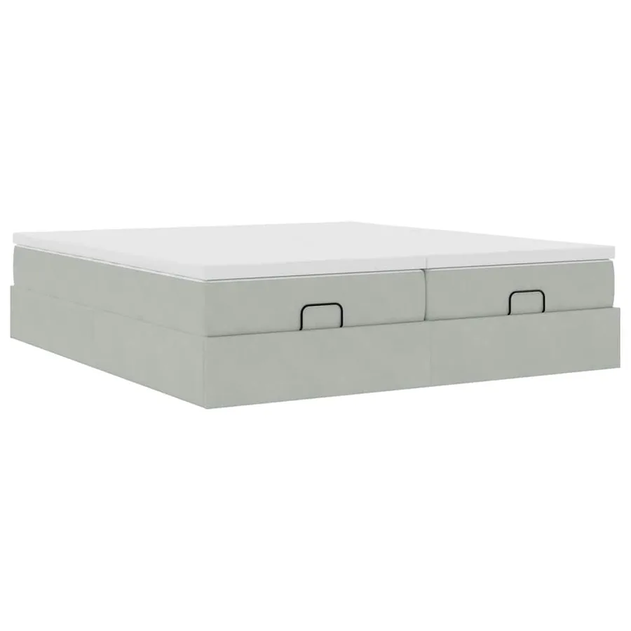 Cadre de lit ottoman avec matelas gris clair 200x200 cm velours - 9