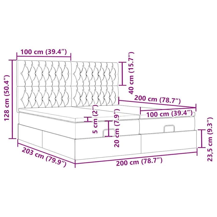 Cadre de lit ottoman avec matelas gris clair 200x200 cm velours - 18