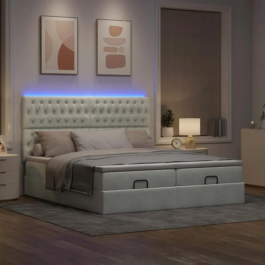 Cadre de lit ottoman avec matelas gris clair 200x200 cm velours - 3