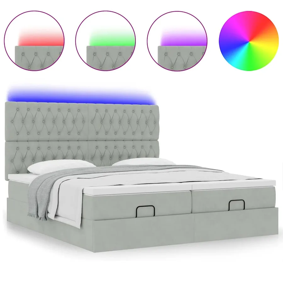 Cadre de lit ottoman avec matelas gris clair 200x200 cm velours - 5