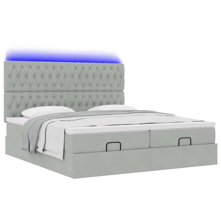Cadre de lit ottoman avec matelas gris clair 200x200 cm velours - 6