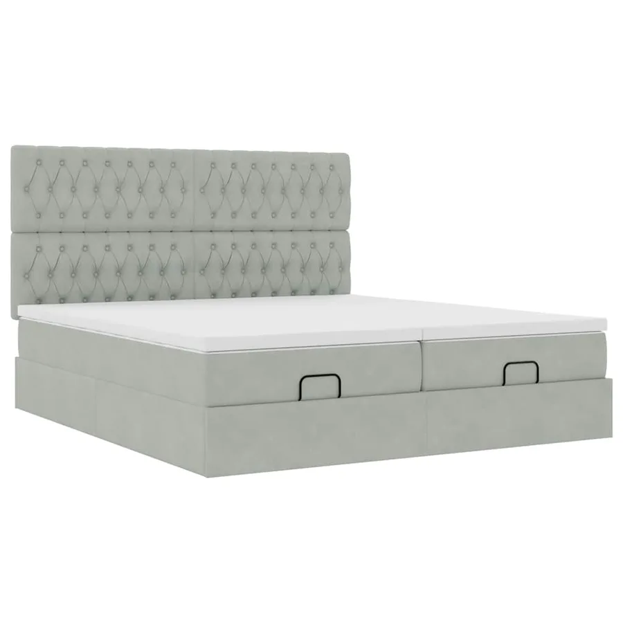 Cadre de lit ottoman avec matelas gris clair 200x200 cm velours - 7