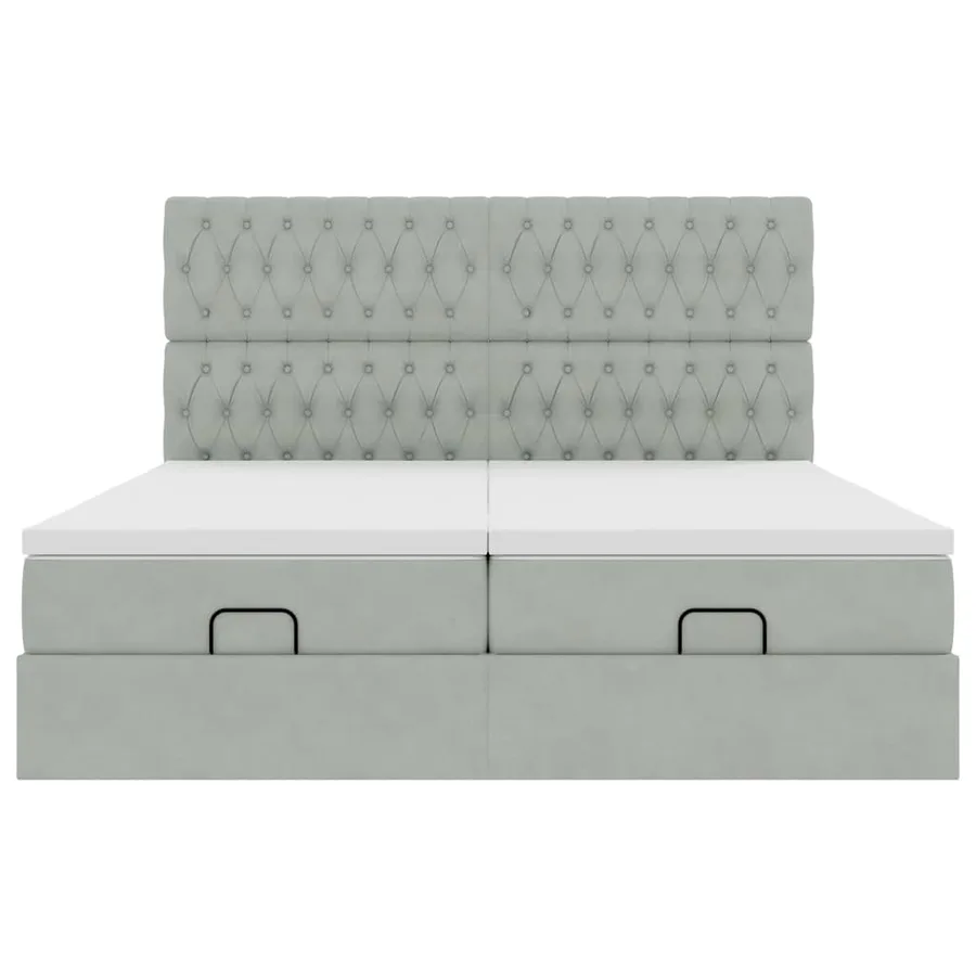 Cadre de lit ottoman avec matelas gris clair 200x200 cm velours - 8