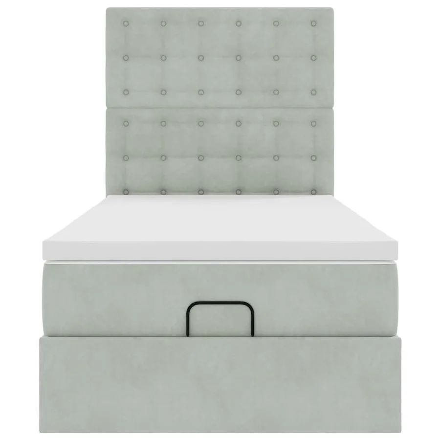 Cadre de lit ottoman et matelas gris clair 100x200 cm velours - 8