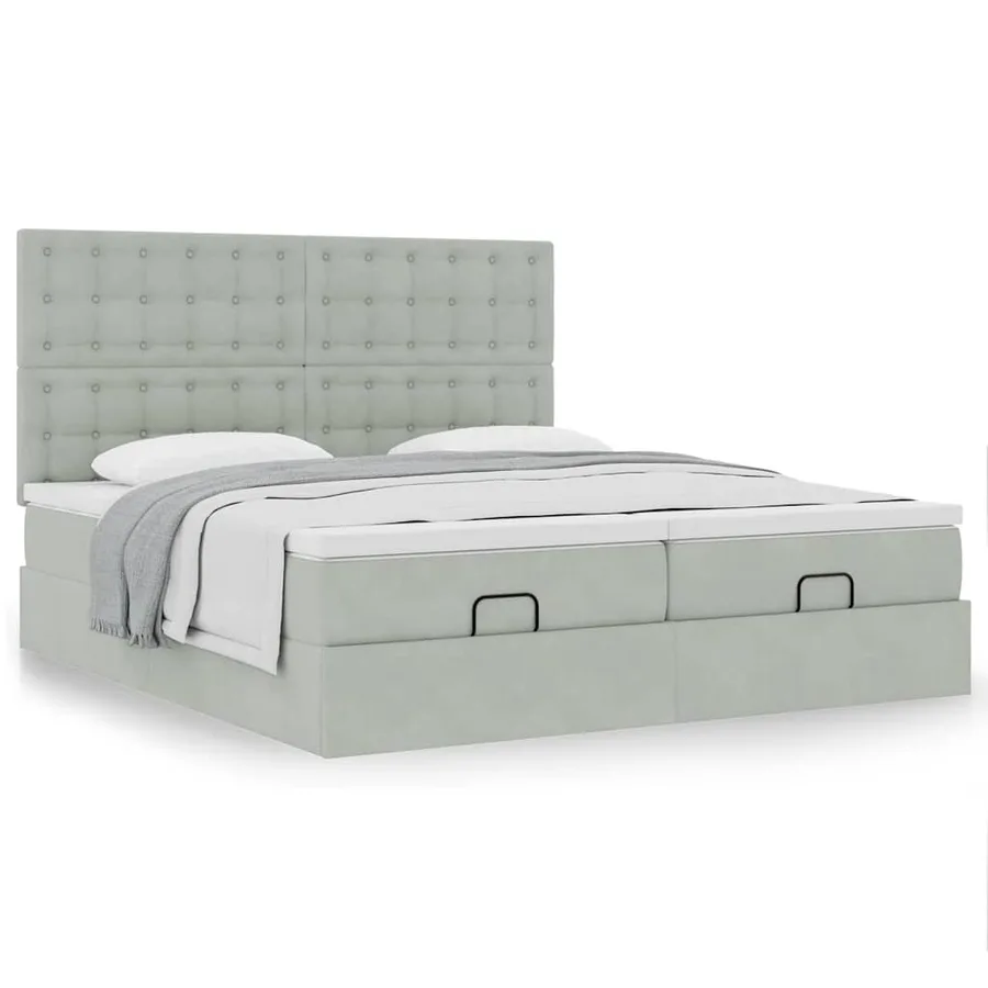Cadre de lit ottoman avec matelas gris clair 200x200 cm velours - 4