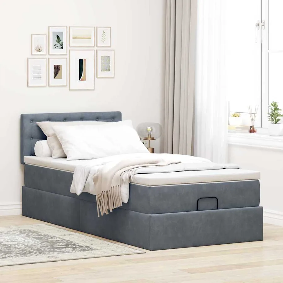 Cadre de lit ottoman avec matelas gris foncé 100x200 cm velours - 3