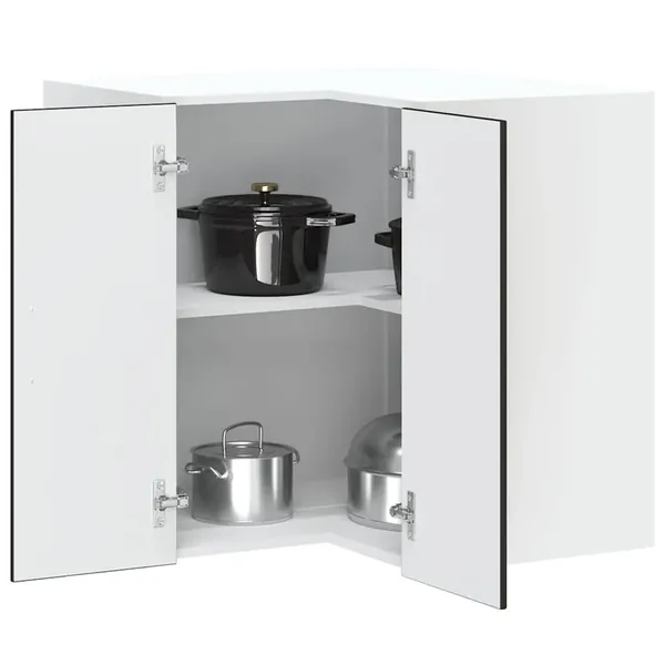 Armoire murale d'angle de cuisine Kalmar noir bois d'ingénierie