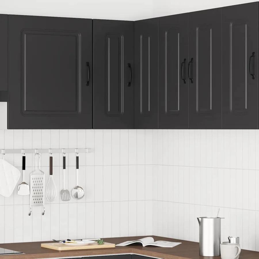Armoire murale d'angle de cuisine Kalmar noir bois d'ingénierie - 3