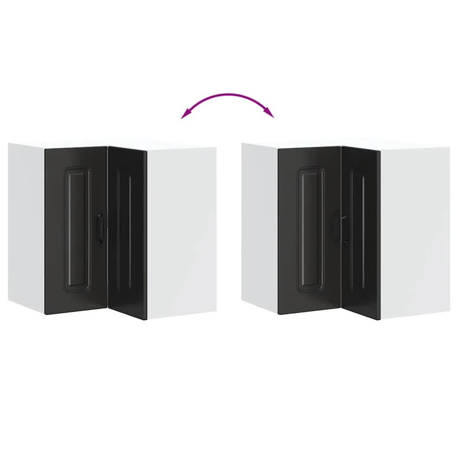 Armoire murale d'angle de cuisine Kalmar noir bois d'ingénierie - 8